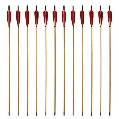 12PCS Wooden Arrows 32" Hunting Arrows Natural Feathers Traditional Archery - Image 1 of 4