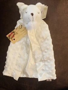 Elegant Baby Bear Security Blanket White Angel Pray Wings Embossed Dots Gown - Picture 1 of 5