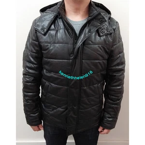 MICHAEL KORS QUILTED FAUX LEATHER JACKET COAT REMOVABLE HOOD BLACK MENS SIZE M - Picture 1 of 12