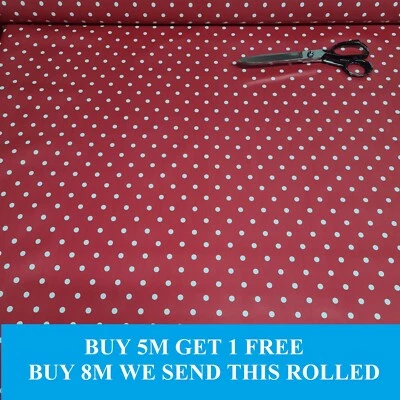 Elegant Small Red Polka Dot Spot Tablecloth Vinyl Oil Cloth PVC Fabric Material - Image 1 of 3