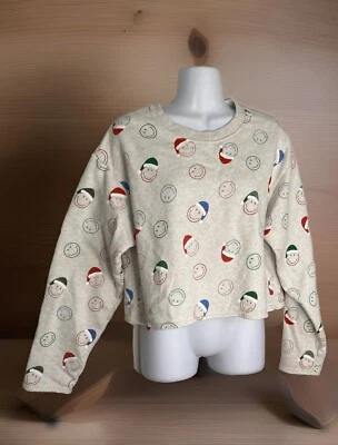 American Eagle AE Lounge Size M Women’s Santa Smiley Faces Christmas Pullover - Image 1 of 4