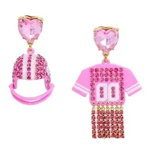 Betsey Johnson Pink Jersey Helmet Mismatch Earrings Football - Picture 1 of 1