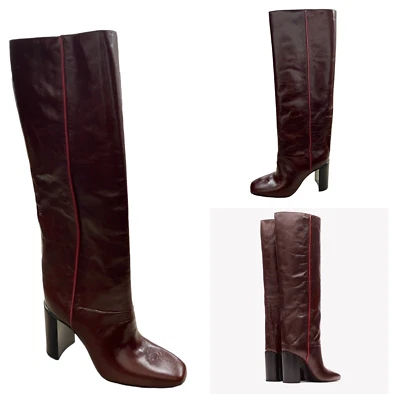 NIB $995 Rag & Bone Aslen Tall Crinkle Leather Boot In Mahogany Size:36.5 US 6.5 - Image 1 of 4
