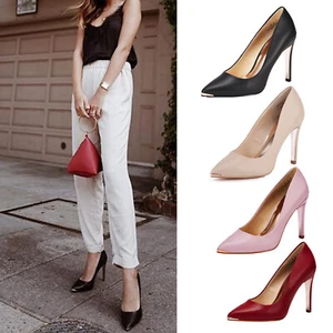 Womens Pointed Toe Slip on Stilettos High Heels Party Wedding Pumps Basic Shoes - Picture 1 of 49