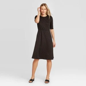 Women's Short Sleeve Round Neck Seamed Dress - Who What Wear Jet Black XXL - Picture 1 of 1