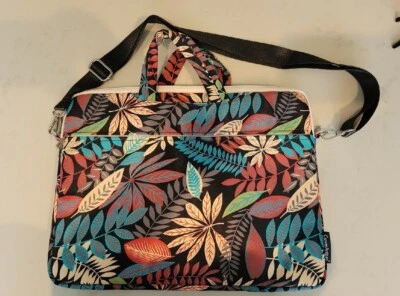 Bolso mensajero de lona estampado floral para computadora portátil con correa para el hombro y asas de transporte Foto 1 de 4