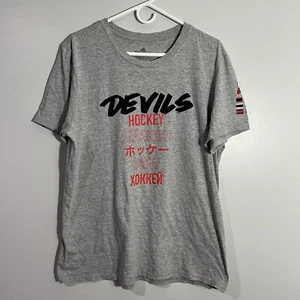 Adidas NHL New Jersey Devils Hockey Gray Short Sleeve T-Shirt Mens Large - Picture 1 of 6