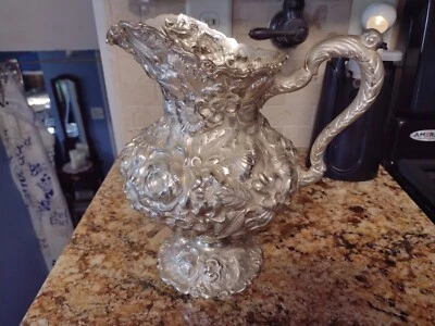 ANTIQUE STIEFF HANDWROUGHT REPOUSSE ROSE PATT 314 WATER PITCHER 1387.6 GRAMS - Image 1 of 3