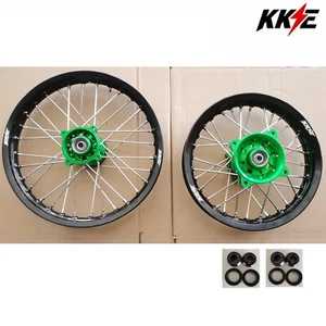 KKE 1.4*14/1.6*12 Mini Dirt Bike Wheels for Kawasaki KX65 2000-2024 Green Hub - Picture 1 of 9