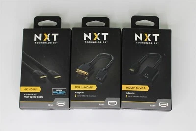 NXT 4k HDMI Cable With VGA Adapter & DVI Adapter New - Image 1 of 2