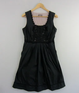 Jacqui E Womens Dress Size 12 Black Sleeveless Lace Silk Flared Lined - Picture 1 of 18