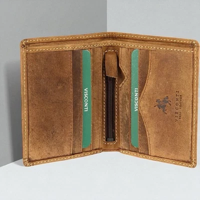 Visconti Mens Oil Tan 'Arrow' Leather Slim Bifold Wallet Gift Boxed Style 705 - Image 1 of 4