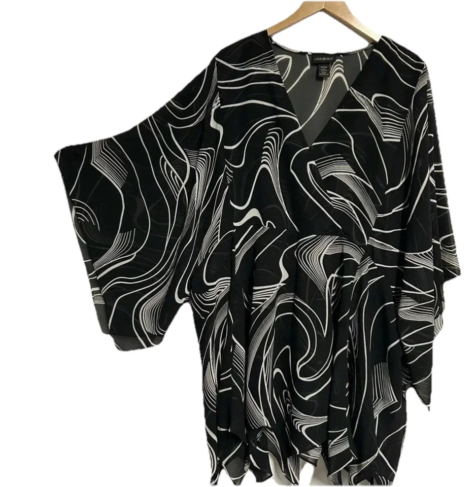 Lane Bryant Women’s 26/28 Sheer Kaftan Mumu Cover Up Black White Resort Beachy - Image 1 of 4
