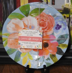 Prima Design Melamine Floral Light Blue Salad Plates 9" Set of 4 NEW - Picture 1 of 4