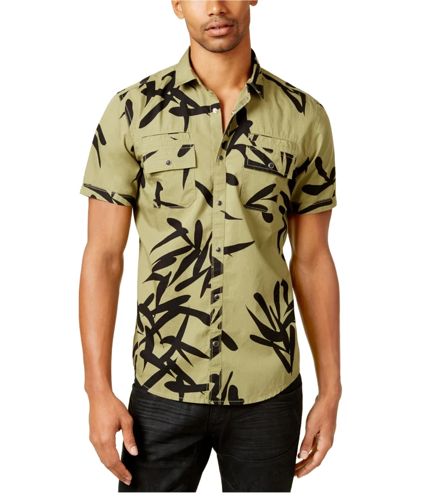 I.N.C Mens Geometric Button Up Shirt, grossamergreen, M Neck - Image 1 of 2