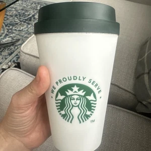 STARBUCKS Thick White Travel Cup 16oz Grande White Plastic Reusable Cup BPA FREE - Picture 1 of 6