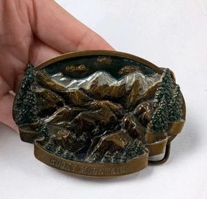 Men's Vintage 1978 Bergamot Brass Works Rocky Mountains 3D Metal Belt Buckle USA - Picture 1 of 9
