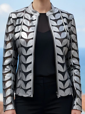 Mujer Cuero Hoja Chaqueta Mujer Cuero Mujer Chaqueta Cuero Mujer Todas las Tallas Foto 1 de 4