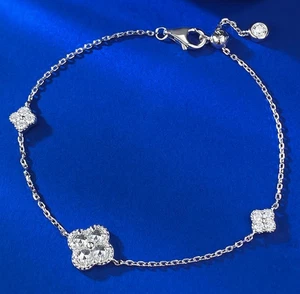 Lab Grown Diamond Four-Leaf Clover Bracelet, 18K Gold Vermeil, Elegant Versatile - Picture 1 of 7