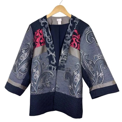 Chicos 3 Womens Kimono Jacket Jacquard Paisley Open Front Size XL Boho Artsy - Image 1 of 4