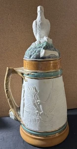 Vtg Large Bald Eagle Stein Detailed Glazed Inside& Top/Botton Bisque In Middle - Picture 1 of 24