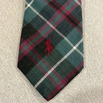 Polo Ralph Lauren Vintage Corbata Pony Logo Multicolor Tartán Cuadros Hecho en EE. UU. Foto 1 de 4
