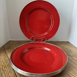Set of 5 Pottery Barn Red 12" Plates Enamelware Partyware Metal Dinner Plates - Picture 1 of 5