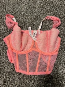 VICTORIA'S SECRET  Dream Angels Corset Bra Floral Lace Orange Peach Large NWT