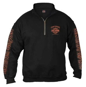 Harley-Davidson Men's Eagle Piston 1/4 Zip Cadet Pullover Sweatshirt - Black - Picture 1 of 2
