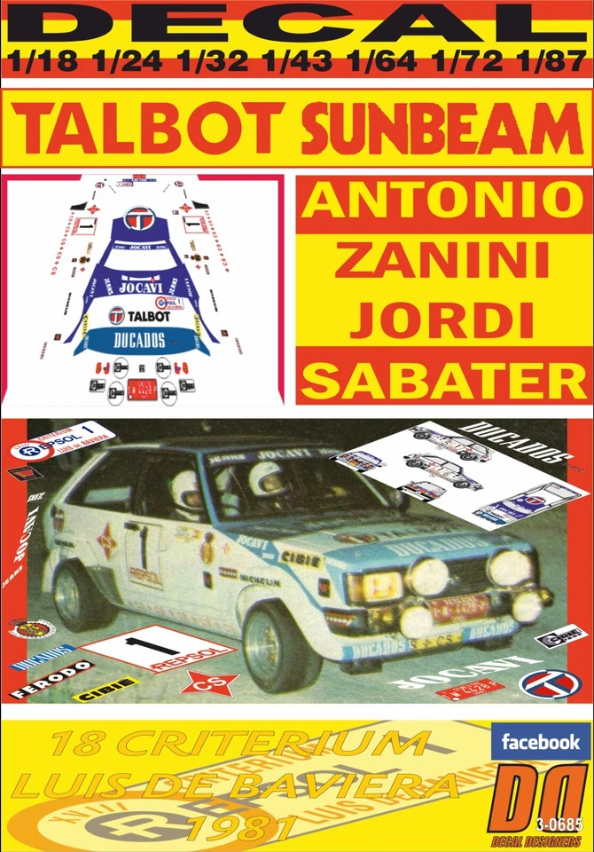 DECAL TALBOT SUNBEAM LOTUS A.ZANINI C.LUIS DE BAVIERA 1981 2nd (04) - Immagine 1 di 1