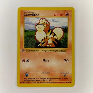 MISPRINT GROWLITHE 28/102 GREY STAMP ERROR BASE SET 1ST EDITION LP POKEMON - Picture 1 of 6