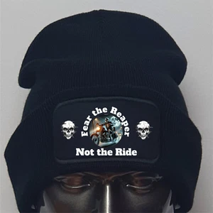 Funny Humorous Biker Motorcycle 'Fear the Reaper' Text & Image Premium Beanie - Picture 1 of 7