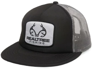 Realtree Fishing Woven Label Scout Patch Mesh-Back Black / Grey Hunting Cap - Picture 1 of 2