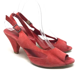 Loeffler Randall Peep Toe Sling Back Heels Womens 8.5 Pink Suede Leather Cone - Picture 1 of 19