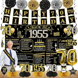 70Th Birthday Decorations for Men Women, 21Pcs Back in 1955 Banner Party Supplie - Picture 1 of 12