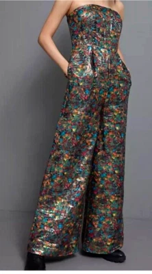 Maeve Anthropologie Shimmer Colorful Jumpsuit Sleeveless Size 2 Pockets Wide Leg - Image 1 of 4