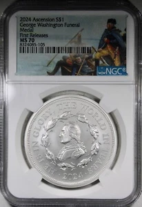 2024 George Washington Funeral Medal Silver Dollar NGC MS70 First Releases - Picture 1 of 2