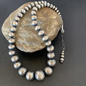 Collana perle native Navajo gradi argento sterling rotonde senza cuciture 17" - Foto 1 di 12