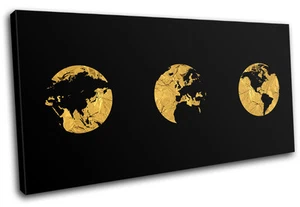 Gold Globe Atlas Office Maps Flags SINGLE CANVAS WALL ART Picture Print - Picture 1 of 1