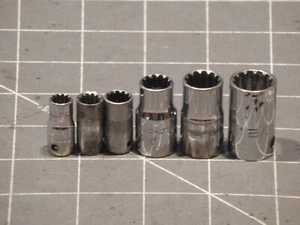 Snap On 6Pc SAE 1/4 3/8 Drive Shallow Spline Socket Set 1/4" 1/2" 12Pt TES Dr - Picture 1 of 3