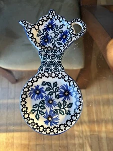 Polish Pottery Hand Painted Art Pottery Tea Cup & Bag Coaster - Picture 1 of 13