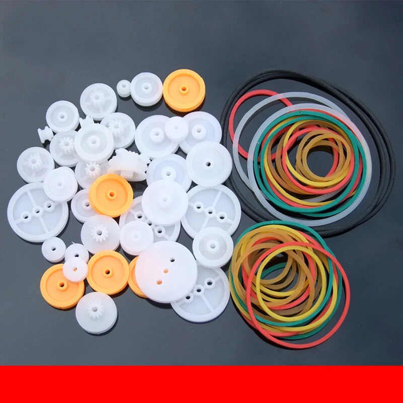 84pcs Pulley Plastic Gears Kit Rubber Belt Robot Part DIY Car Truck Models Hobby - Image 1 of 4