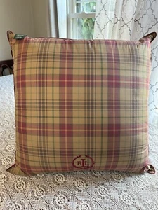 EUC VTG Ralph Lauren Throw Pillow Tartan Plaid Square 25” Monogram Cotton USA - Picture 1 of 9