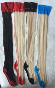 Women Girl 1D High Stockings Wide Border Thigh Cuban Heel Back Seam Hosiery Club - Picture 1 of 17