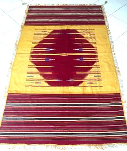 Antike Kelim Tischdecke Nomaden Tagesdecke Handgewebt Metallisiert Tunisian Rot - Bild 1 von 13