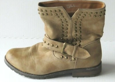 Botas Bambú Kacy-01 Mujer Talla 8 Beige Marrón Tachonado Cuero Falso Preppy Cadera Foto 1 de 4