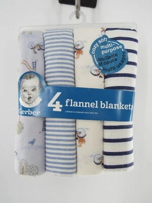 Gerber 4 Mantas de Franela para Bebés Infantiles "Azul" 30 in x 30 in: Totalmente Nuevas Foto 1 de 4