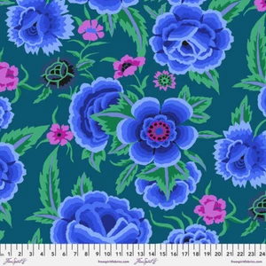 Kaffe Fassett Quilting Cotton 1/2 Meters Embroidered Shawl Blue - Picture 1 of 3
