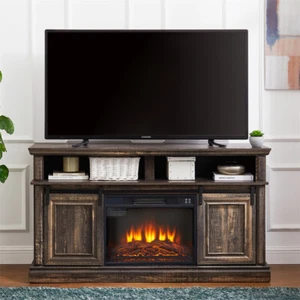 Modern TV Stand w/ 23" Fireplace Insert, Farmhouse Media Console Living Room - Picture 1 of 12