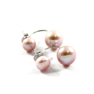 Double Purple Cultured Pearl Stud Earrings with Sterling Silver 6.0-9.5mm - Picture 1 of 7